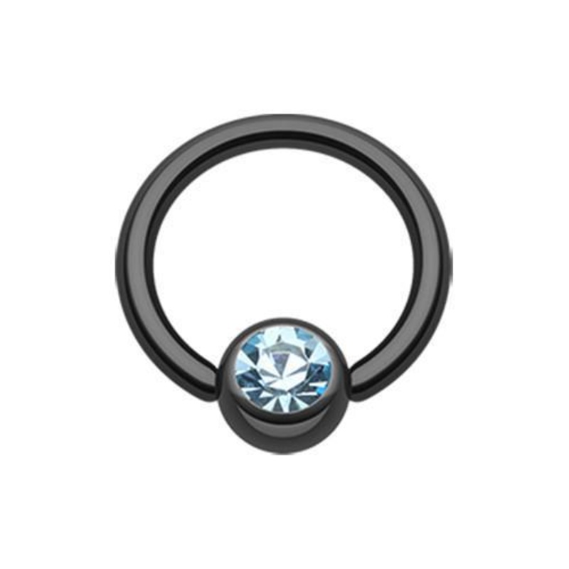 Black/Aqua Gem Ball Captive Bead Ring 14G (1.6mm) Inner Diameter: 1/2″ (12.7mm) | Ball-Size: 1/4″ (6mm)
