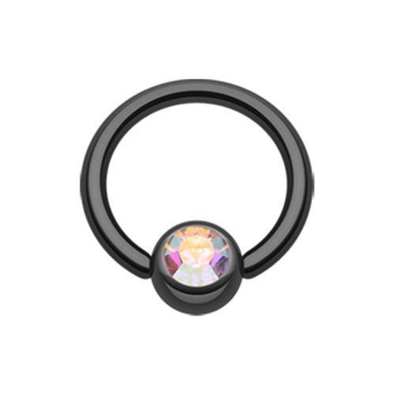 Black/Aurora Borealis Gem Ball Captive Bead Ring 14G (1.6mm) Inner Diameter: 1/2″ (12.7mm) | Ball-Size: 1/4″ (6mm)