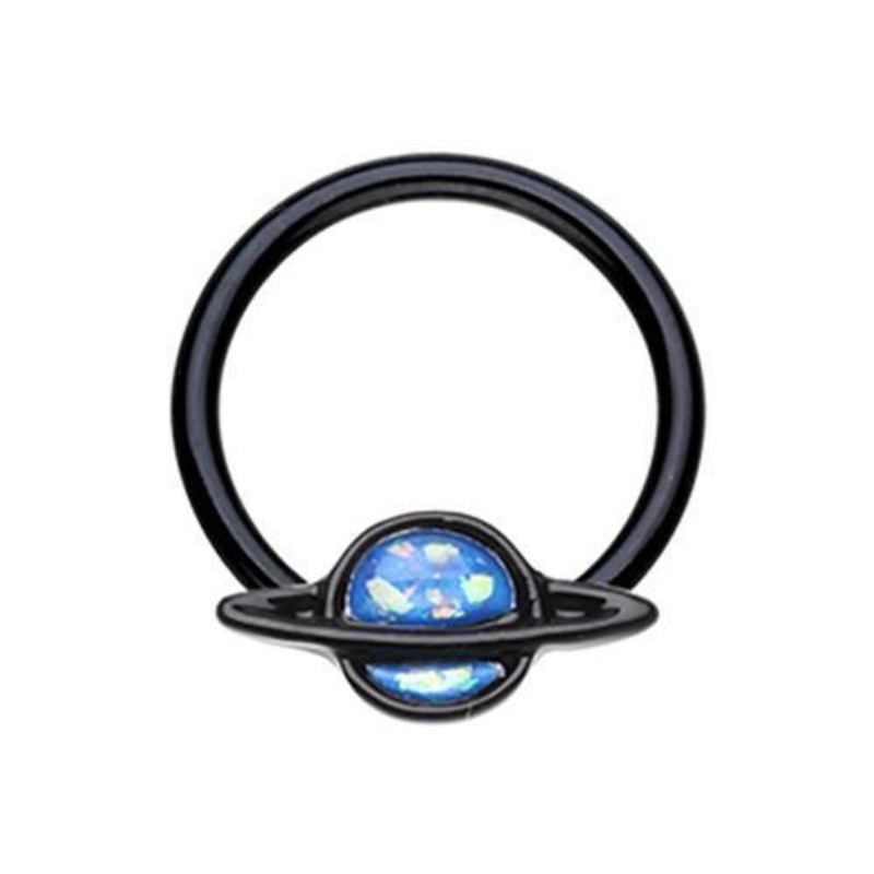Black/Blue Black Saturn Planet Glitter Opal Captive Bead Ring 16G (1.2mm) Inner Diameter: 3/8″ (10mm)