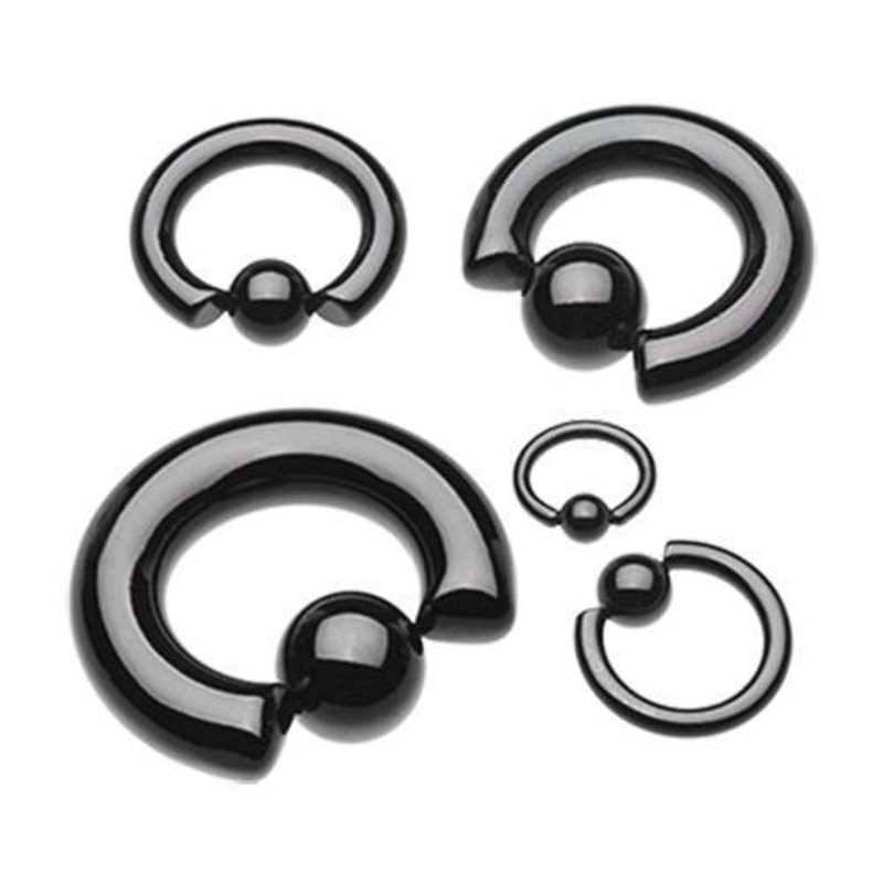 Black Captive Bead Ring – 1 Piece 0G (8mm) Inner Diameter: 3/4″ (19mm) | Ball-Size: 1/2″ (12.7mm) Black