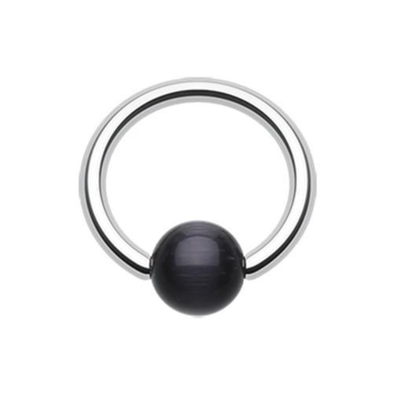 Black Cat Eye Stone Bead Captive Bead Ring 14G (1.6mm) Inner Diameter: 1/2″ (12.7mm) | Ball-Size: 1/4″ (6mm)