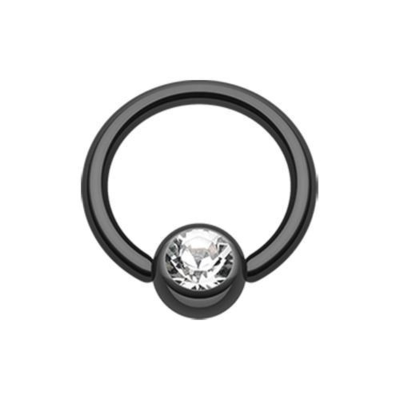 Black/Clear Gem Ball Captive Bead Ring 14G (1.6mm) Inner Diameter: 1/2″ (12.7mm) | Ball-Size: 1/4″ (6mm)