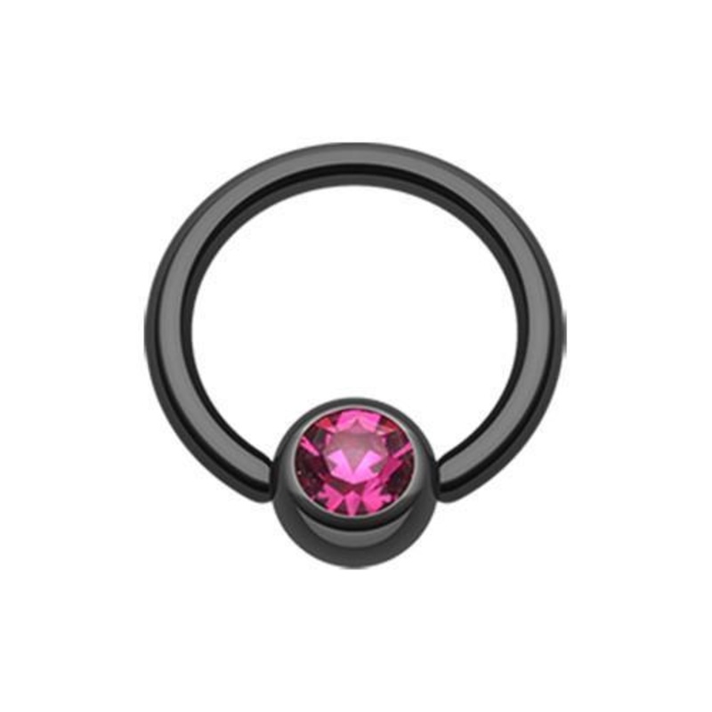 Black Fuchsia Gem Ball Captive Bead Ring 14G (1.6mm) Inner Diameter: 1/2″ (12.7mm) | Ball-Size: 1/4″ (6mm)