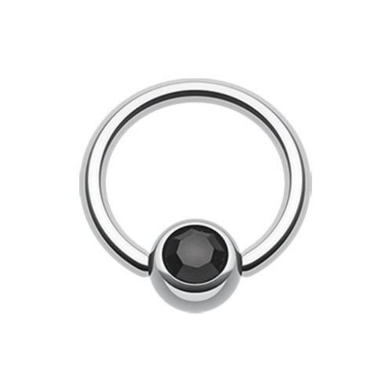 Black Gem Ball Steel Captive Bead Ring 14G (1.6mm) Inner Diameter: 1/2″ (12.7mm) | Ball-Size: 1/4″ (6mm)