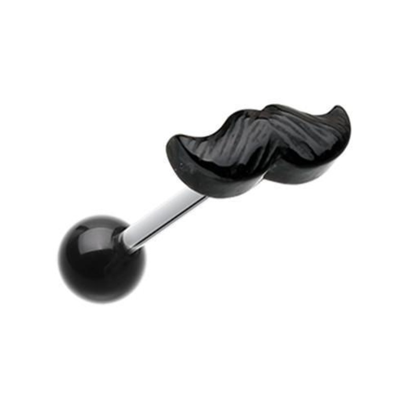 Black Mustache Acrylic Barbell Tongue Ring 14G (1.6mm) Length: 5/8″ (16mm)