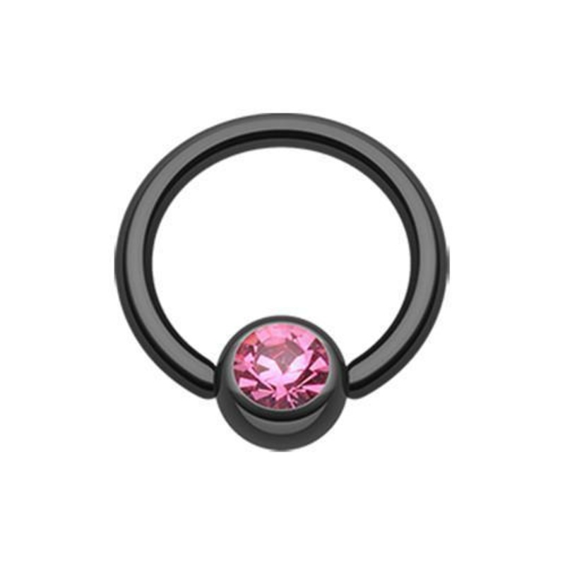 Black/Pink Gem Ball Captive Bead Ring 14G (1.6mm) Inner Diameter: 1/2″ (12.7mm) | Ball-Size: 1/4″ (6mm)