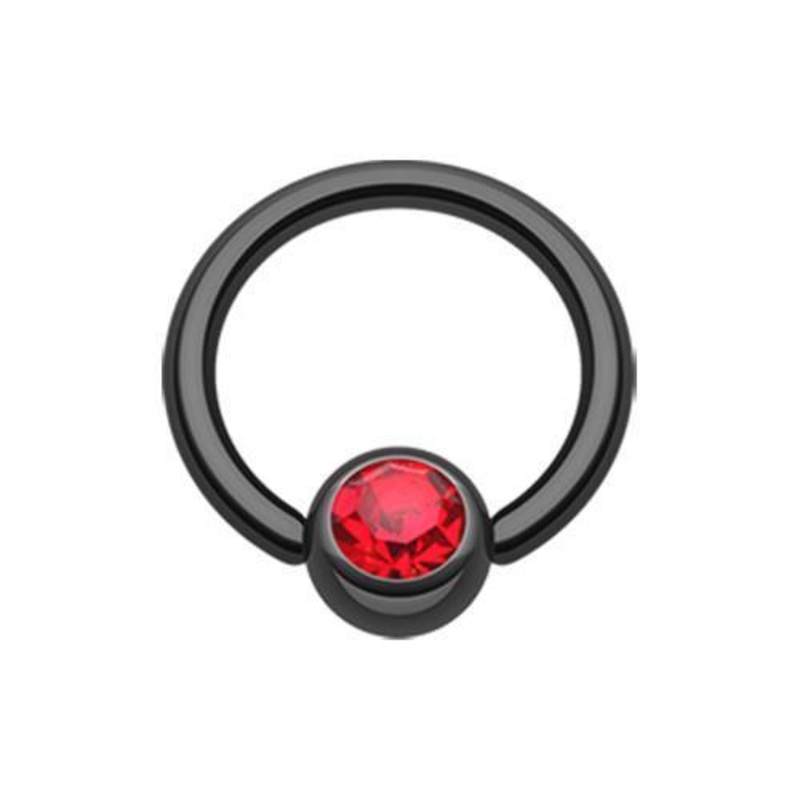 Black/Red Gem Ball Captive Bead Ring 14G (1.6mm) Inner Diameter: 1/2″ (12.7mm) | Ball-Size: 1/4″ (6mm)