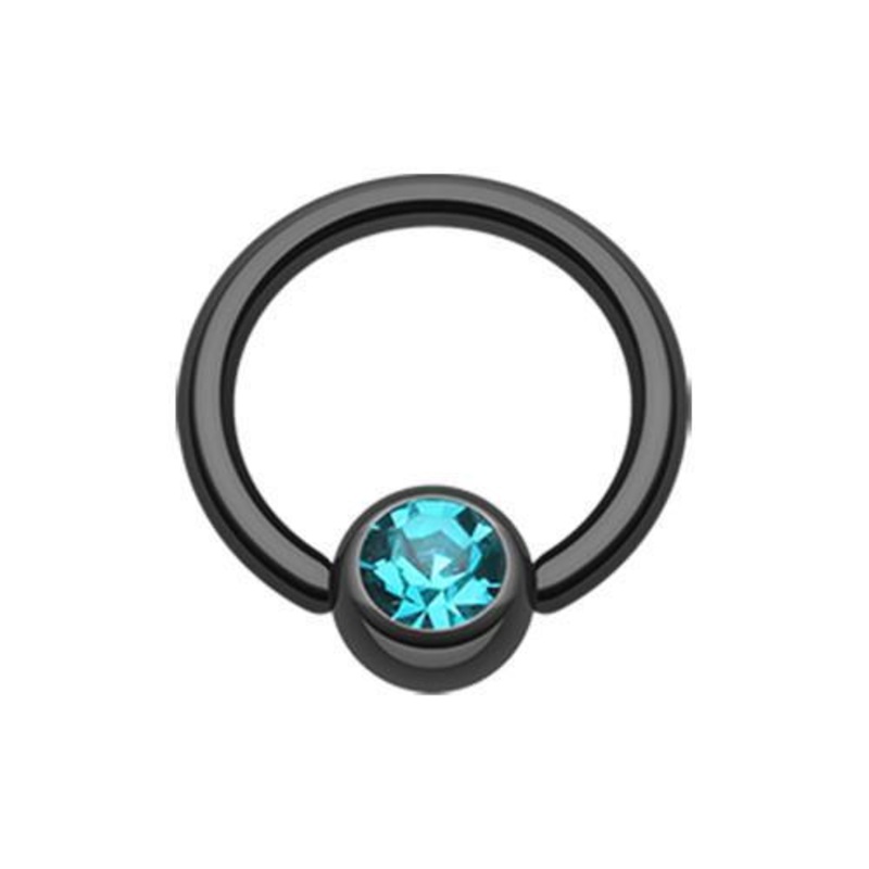 Black/Teal Gem Ball Captive Bead Ring 14G (1.6mm) Inner Diameter: 1/2″ (12.7mm) | Ball-Size: 1/4″ (6mm)