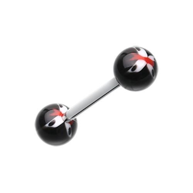 Black/White Butterfly Acrylic Top Barbell Tongue Ring 14G (1.6mm) Length: 5/8″ (16mm) | Ball-Size: 1/4″ (6mm)