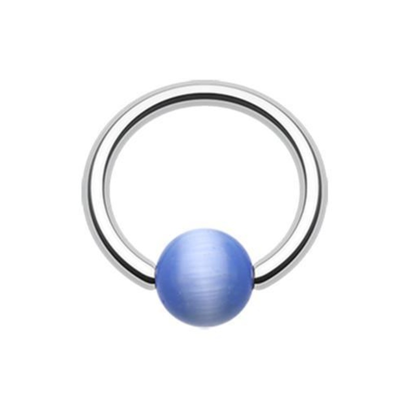 Blue Cat Eye Stone Bead Captive Bead Ring 14G (1.6mm) Inner Diameter: 1/2″ (12.7mm) | Ball-Size: 1/4″ (6mm)