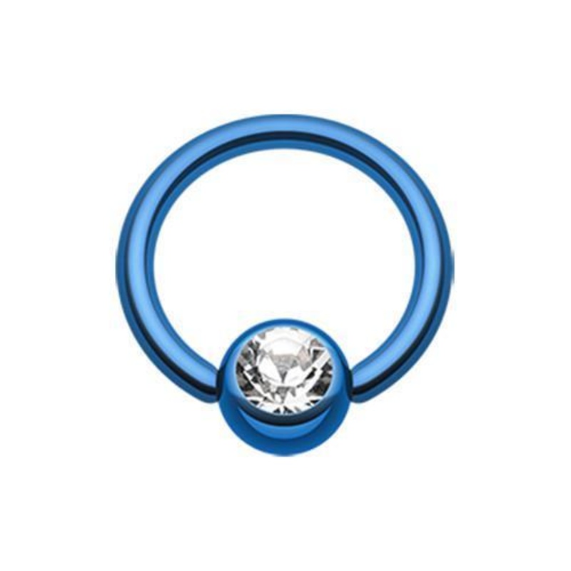 Blue/Clear Gem Ball Captive Bead Ring 14G (1.6mm) Inner Diameter: 1/2″ (12.7mm) | Ball-Size: 1/4″ (6mm)