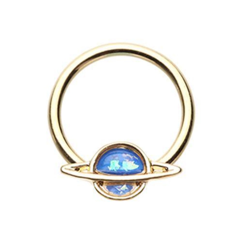 Blue Golden Saturn Planet Glitter Opal Captive Bead Ring 16G (1.2mm) Inner Diameter: 3/8″ (10mm)