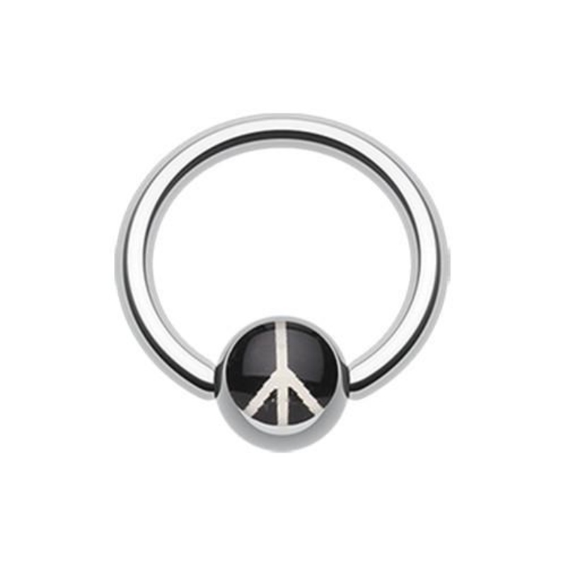 Classic Peace Logo Ball Captive Bead Ring 14G (1.6mm) Inner Diameter: 7/16″ (11mm) | Ball-Size: 1/4″ (6mm)