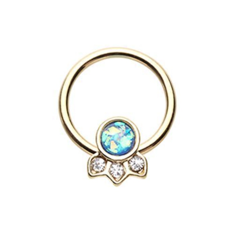 Clear/Blue Golden Victorian Glitter Opal Captive Bead Ring 16G (1.2mm) Inner Diameter: 3/8″ (10mm)