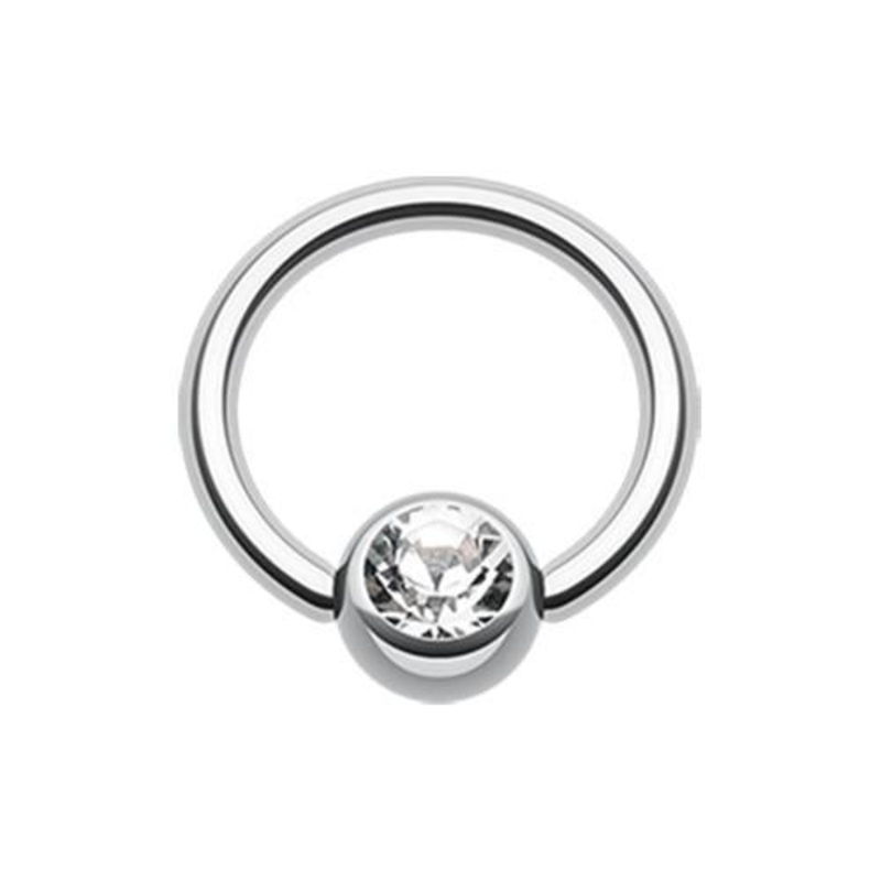 Clear Gem Ball Steel Captive Bead Ring 14G (1.6mm) Inner Diameter: 1/2″ (12.7mm) | Ball-Size: 1/4″ (6mm)