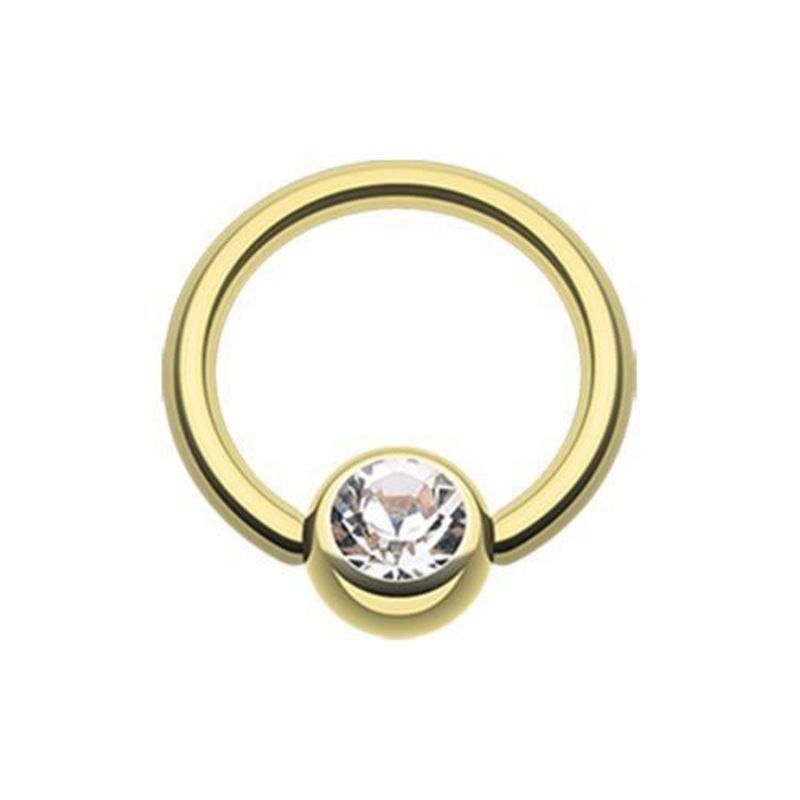 Clear Gold Gem Ball Captive Bead Ring 14G (1.6mm) Inner Diameter: 1/2″ (12.7mm) | Ball-Size: 1/4″ (6mm)