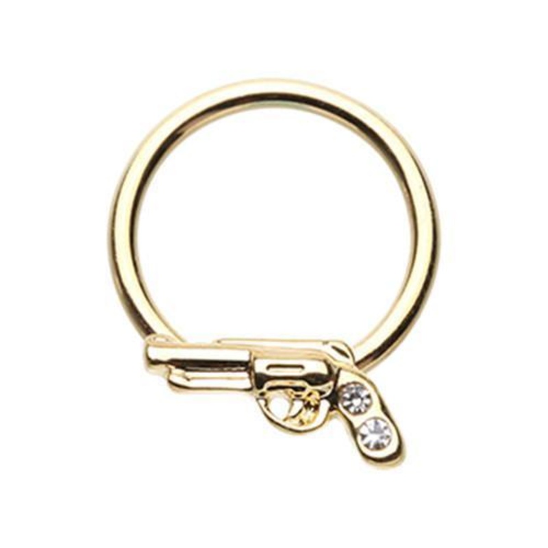 Clear Golden Gun Pistol Captive Bead Ring 16G (1.2mm) Inner Diameter: 3/8″ (10mm)