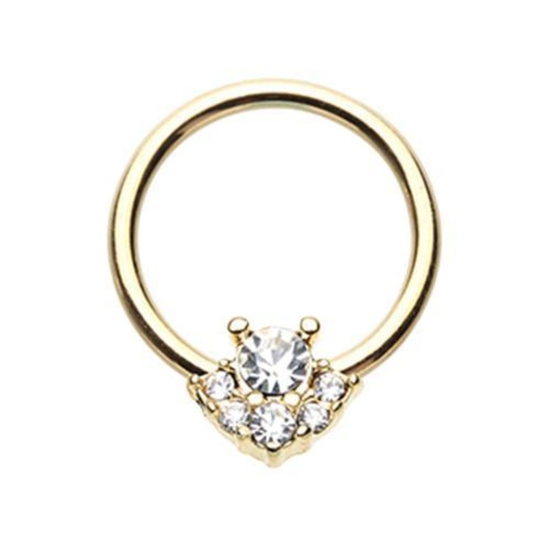 Clear Golden Posh CZ Captive Bead Ring 16G (1.2mm) Inner Diameter: 3/8″ (10mm)