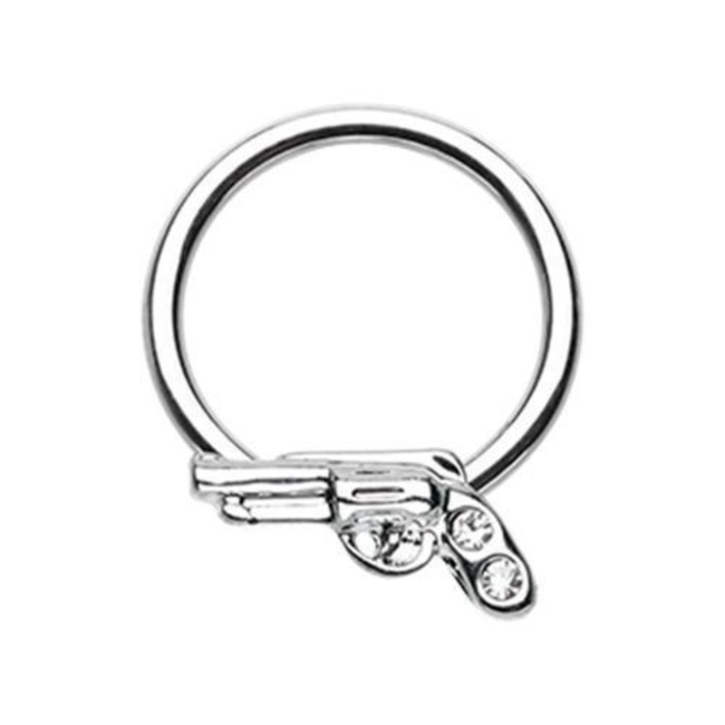 Clear Gun Pistol Captive Bead Ring 16G (1.2mm) Inner Diameter: 3/8″ (10mm)