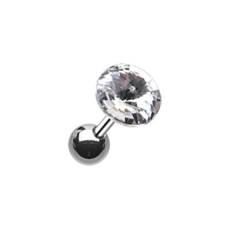 Clear Pointy Faceted Crystal Tragus Cartilage Barbell Earring – 1 Piece 18G (1mm) Length: 1/4″ (6mm) | Ball-Size: 1/4″ (6mm)