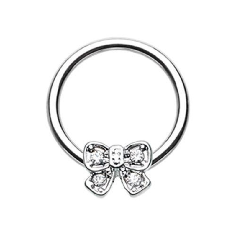 Clear Ribbon Bow Tie Captive Bead Ring 16G (1.2mm) Inner Diameter: 3/8″ (10mm)