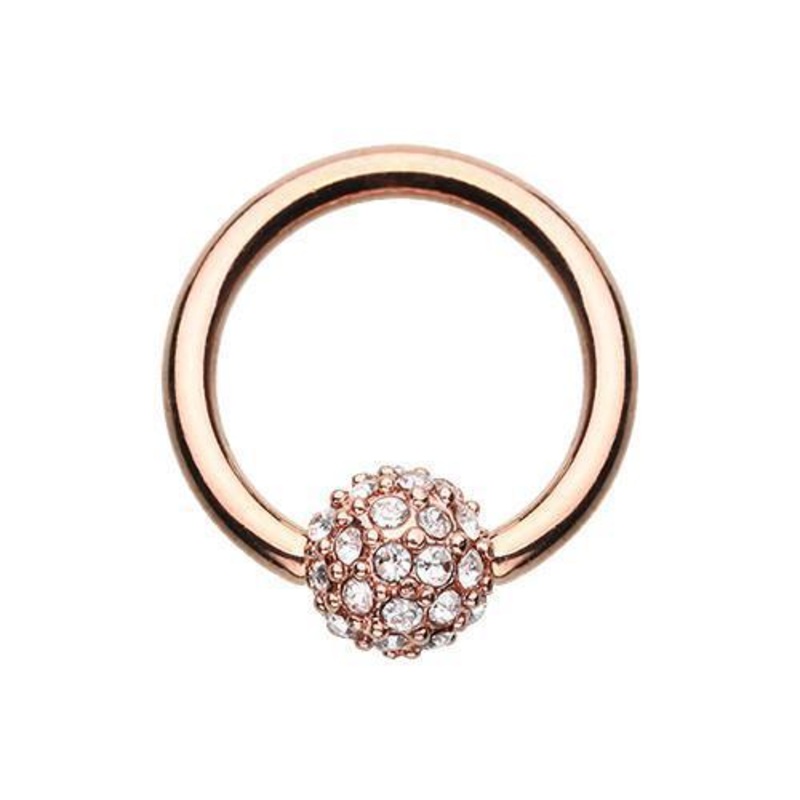 Clear Rose Gold Full Dome Pave Captive Bead Ring 14G (1.6mm) Inner Diameter: 3/8″ (10mm) | Ball-Size: 3/16″ (5mm)