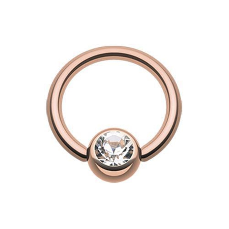 Clear Rose Gold Gem Ball Captive Bead Ring 14G (1.6mm) Inner Diameter: 1/2″ (12.7mm) | Ball-Size: 1/4″ (6mm)