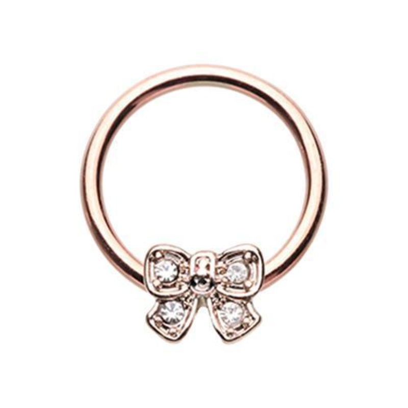 Clear Rose Gold Ribbon Tie Captive Bead Ring 16G (1.2mm) Inner Diameter: 3/8″ (10mm)