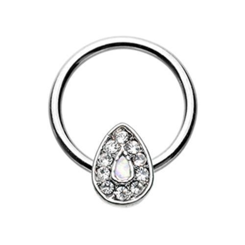Clear/White Glitter Opal Avice Captive Bead Ring 16G (1.2mm) Inner Diameter: 3/8″ (10mm)