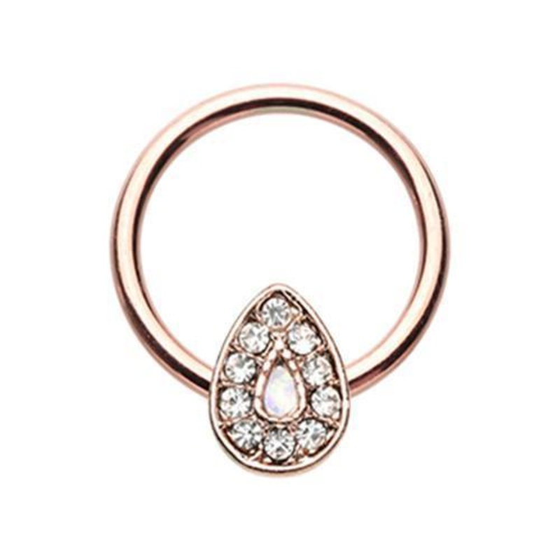 Clear/White Rose Gold Glitter Opal Avice Captive Bead Ring 16G (1.2mm) Inner Diameter: 3/8″ (10mm)