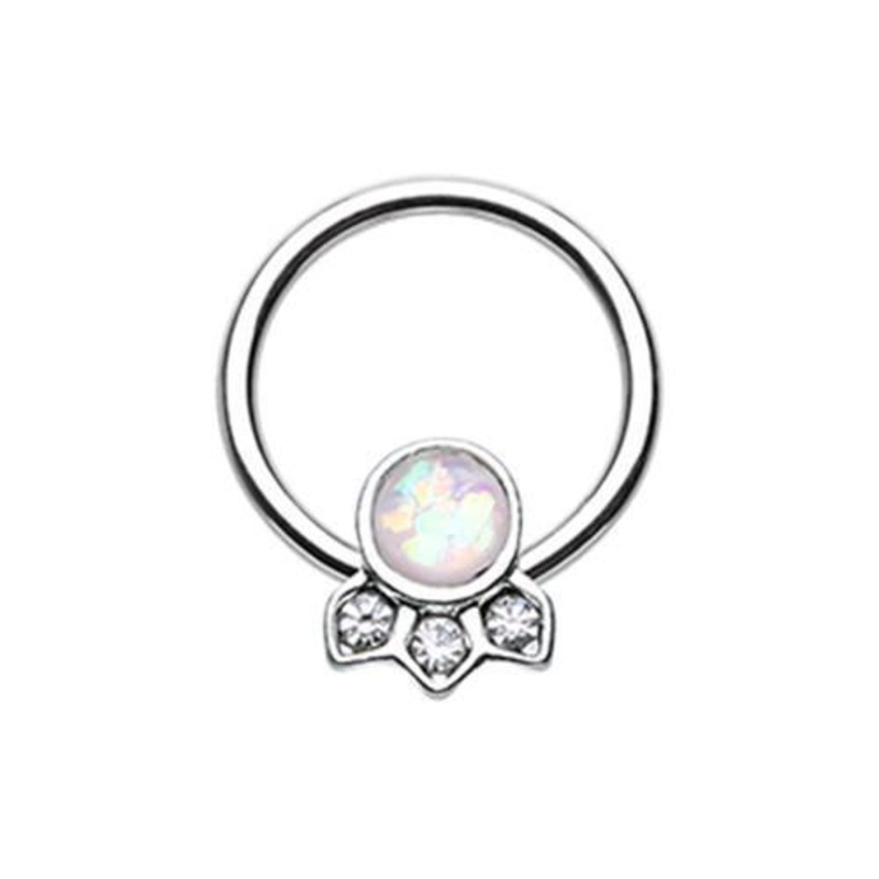 Clear/White Victorian Glitter Opal Captive Bead Ring 16G (1.2mm) Inner Diameter: 3/8″ (10mm)