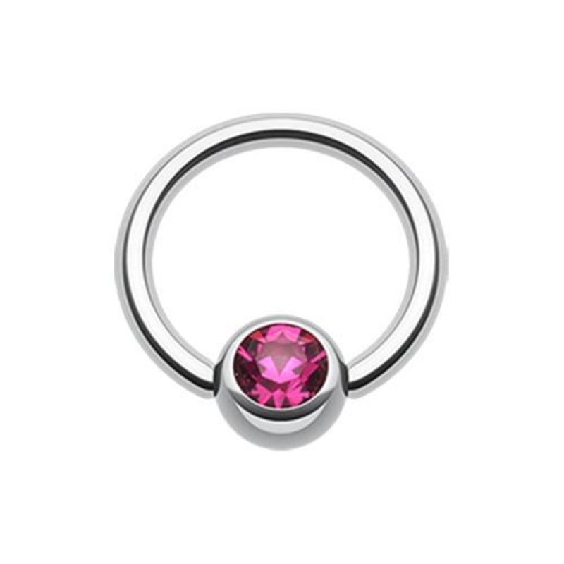 Fuchsia Gem Ball Captive Bead Ring 14G (1.6mm) Inner Diameter: 1/2″ (12.7mm) | Ball-Size: 1/4″ (6mm)