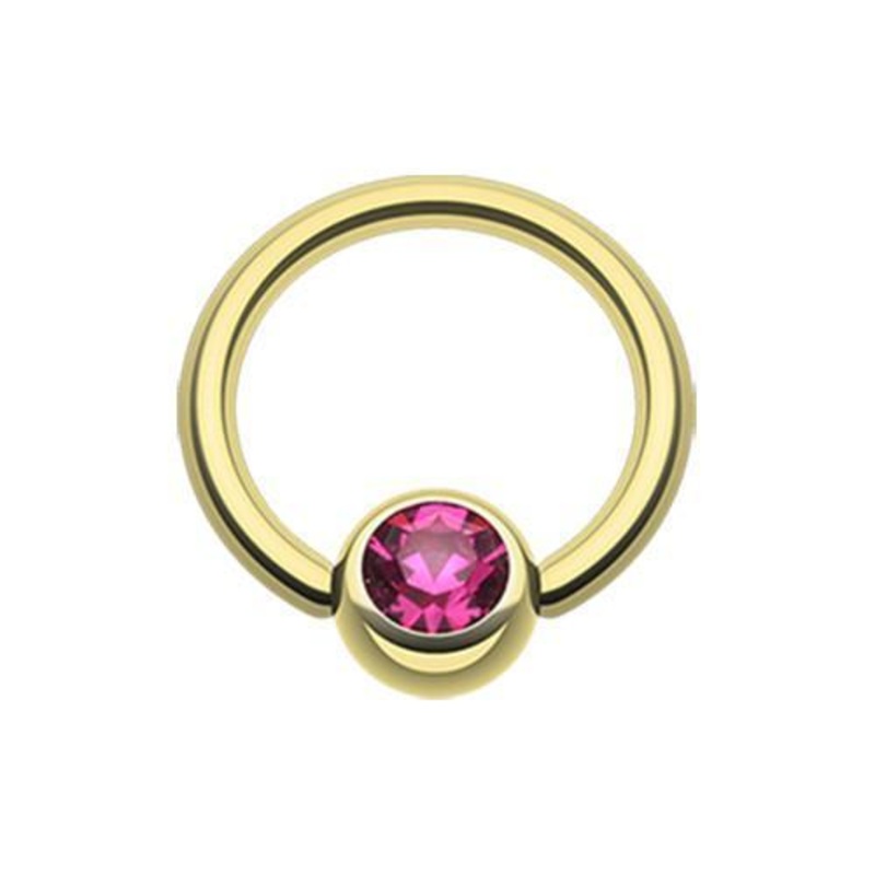 Fuchsia Gold Gem Ball Captive Bead Ring 14G (1.6mm) Inner Diameter: 1/2″ (12.7mm) | Ball-Size: 1/4″ (6mm)