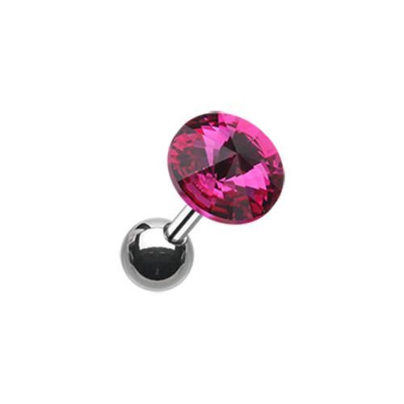 Fuchsia Pointy Faceted Crystal Tragus Cartilage Barbell Earring – 1 Piece 18G (1mm) Length: 1/4″ (6mm) | Ball-Size: 1/4″ (6mm)