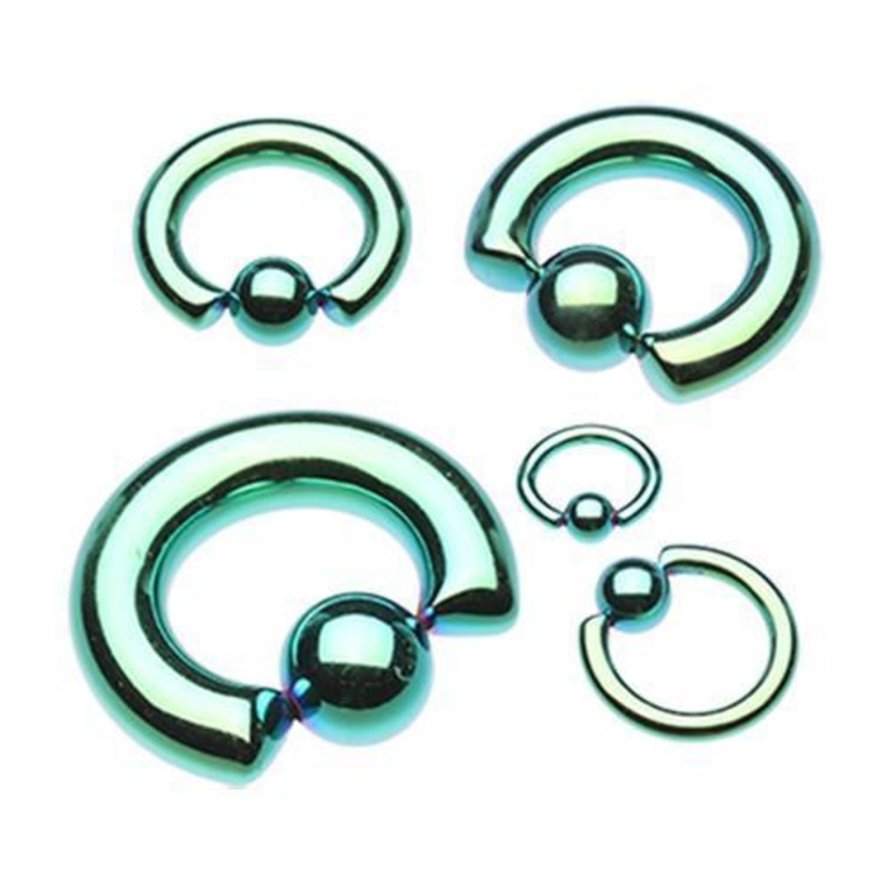 Green Captive Bead Ring 0G (8mm) Inner Diameter: 3/4″ (19mm) | Ball-Size: 1/2″ (12.7mm)