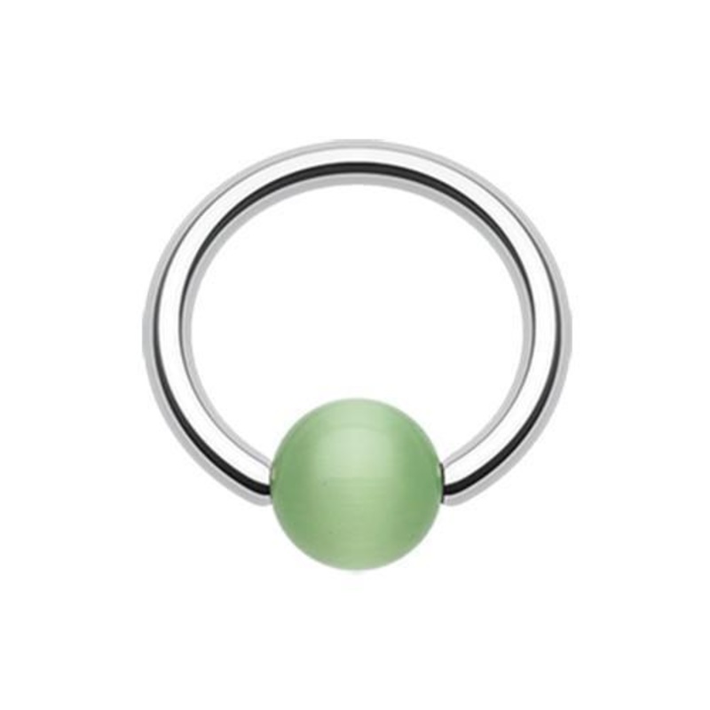 Green Cat Eye Stone Bead Captive Bead Ring 14G (1.6mm) Inner Diameter: 1/2″ (12.7mm) | Ball-Size: 1/4″ (6mm)