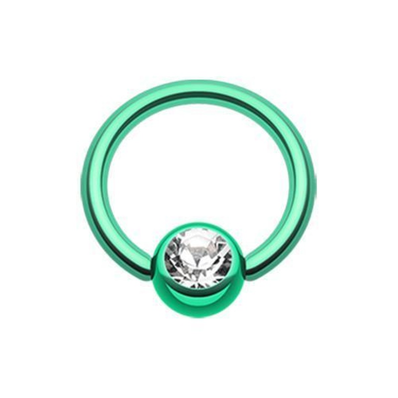 Green/Clear Gem Ball Captive Bead Ring 14G (1.6mm) Inner Diameter: 1/2″ (12.7mm) | Ball-Size: 1/4″ (6mm)