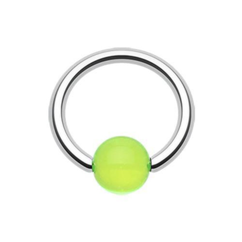 Green UV Acrylic Ball Top Captive Bead Ring 14G (1.6mm) Inner Diameter: 1/2″ (12.7mm) | Ball-Size: 1/4″ (6mm)