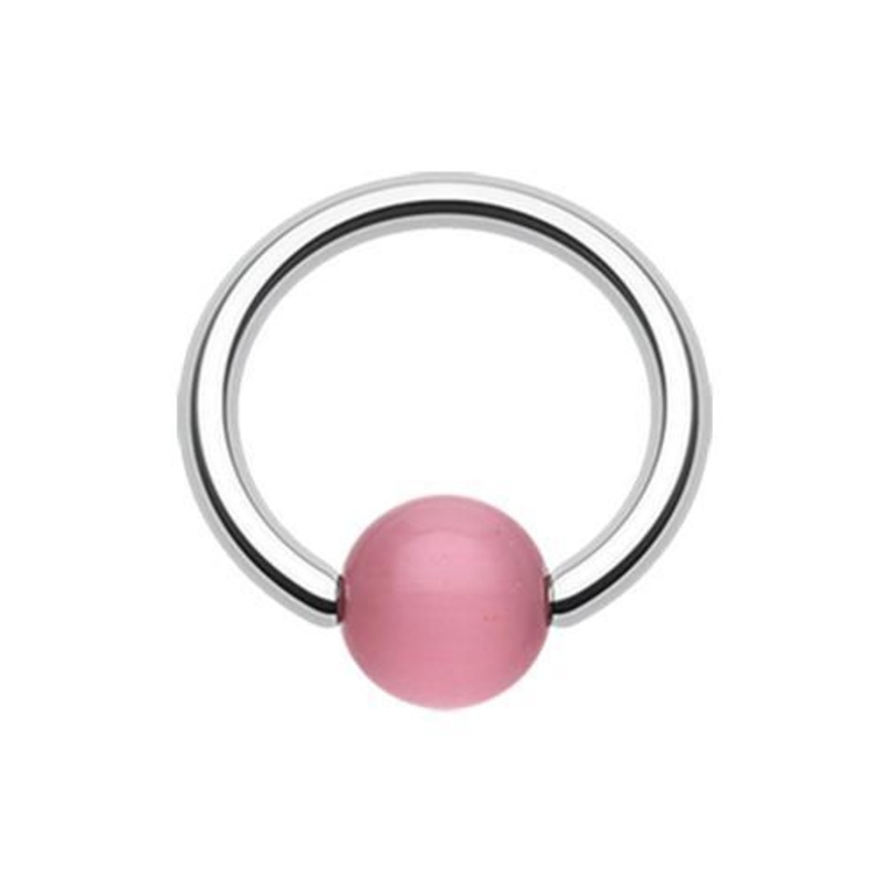 Pink Cat Eye Stone Bead Captive Bead Ring 14G (1.6mm) Inner Diameter: 1/2″ (12.7mm) | Ball-Size: 1/4″ (6mm)