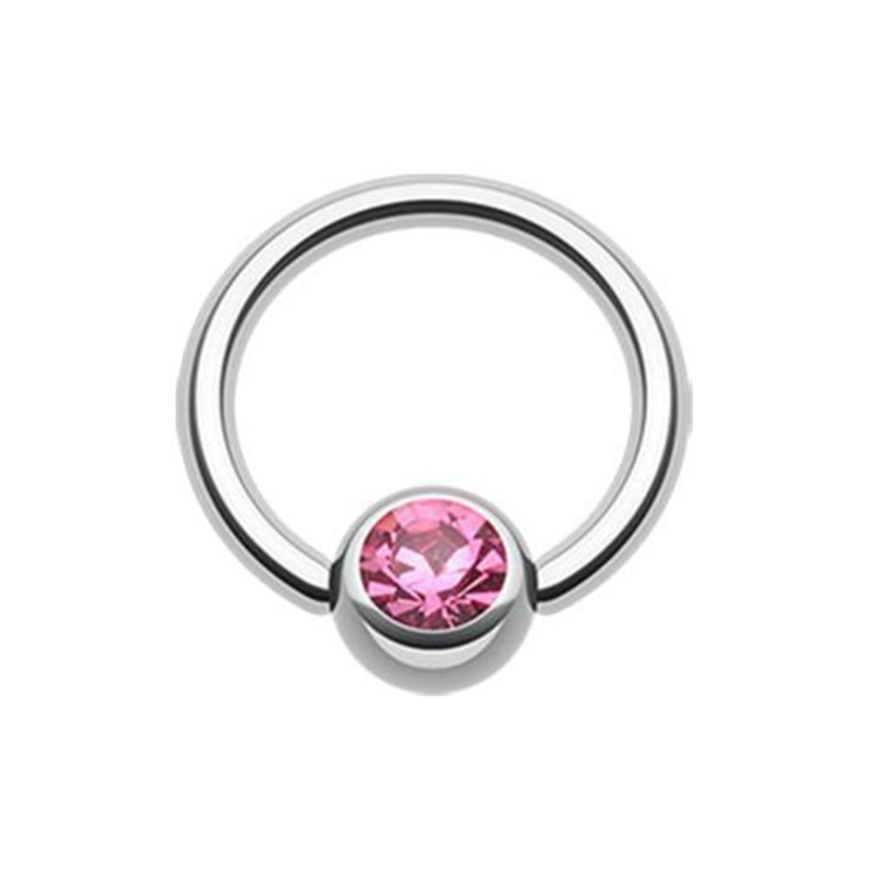Pink Gem Ball Captive Bead Ring 14G (1.6mm) Inner Diameter: 1/2″ (12.7mm) | Ball-Size: 1/4″ (6mm)