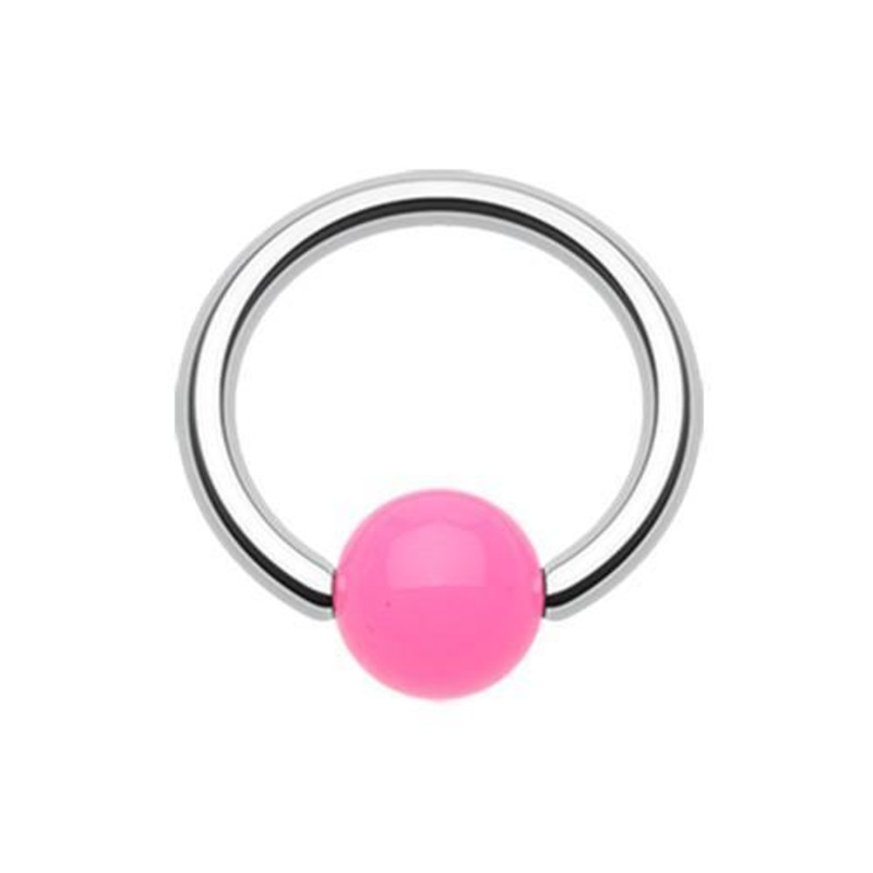 Pink Neon Acrylic Ball Top Captive Bead Ring 14G (1.6mm) Inner Diameter: 3/8″ (10mm) | Ball-Size: 3/16″ (5mm)