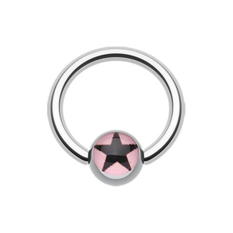 Pink Vivid Star Logo Ball Captive Bead Ring 14G (1.6mm) Inner Diameter: 7/16″ (11mm) | Ball-Size: 1/4″ (6mm)