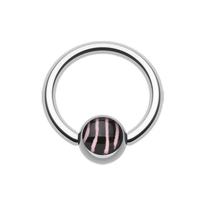 Pink Zebra Stripe Logo Ball Captive Bead Ring 14G (1.6mm) Inner Diameter: 7/16″ (11mm) | Ball-Size: 1/4″ (6mm)