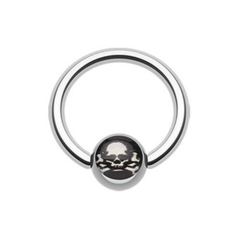 Pirate Skull Logo Ball Captive Bead Ring 14G (1.6mm) Inner Diameter: 7/16″ (11mm) | Ball-Size: 1/4″ (6mm)