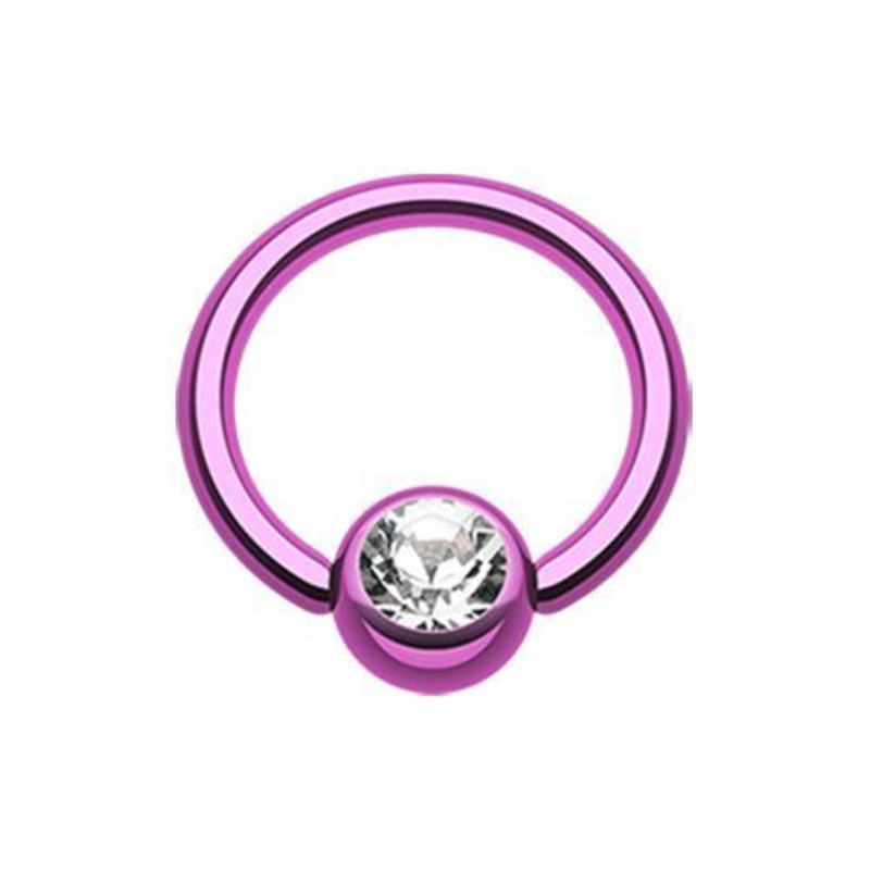 Purple/Clear Gem Ball Captive Bead Ring 14G (1.6mm) Inner Diameter: 1/2″ (12.7mm) | Ball-Size: 1/4″ (6mm)