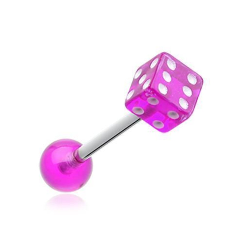 Purple Dice Acrylic Top Barbell Tongue Ring 14G (1.6mm) Length: 5/8″ (16mm)