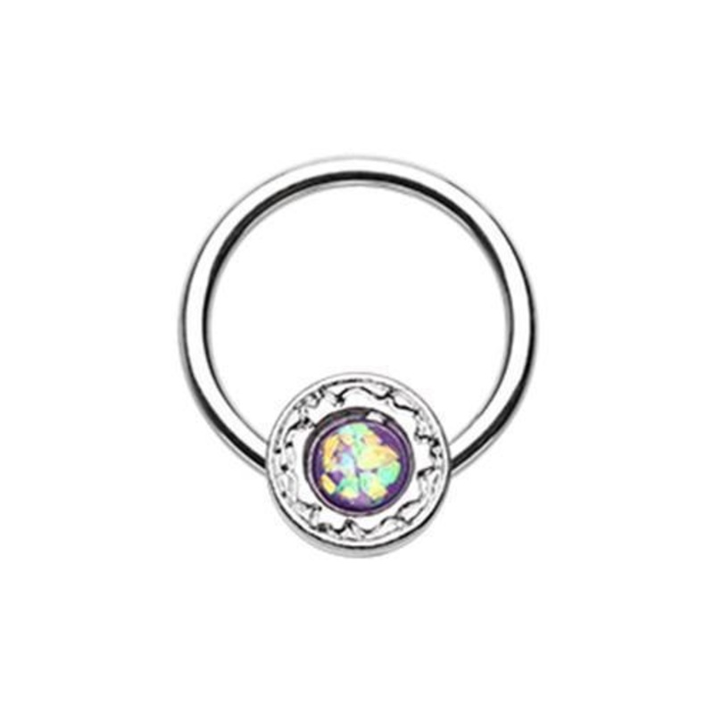 Purple Ornate Round Opal Captive Bead Ring 16G (1.2mm) Inner Diameter: 3/8″ (10mm)