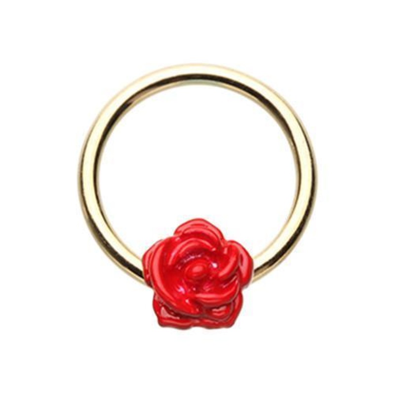 Red Golden Red Rose Petal Captive Bead Ring 16G (1.2mm) Inner Diameter: 3/8″ (10mm)