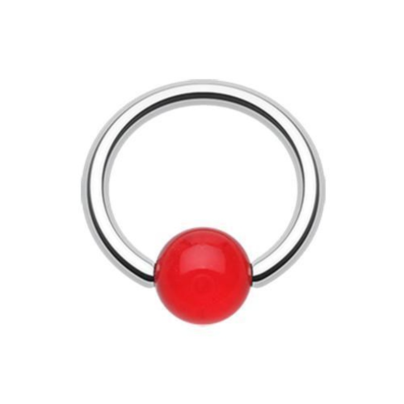 Red UV Acrylic Ball Top Captive Bead Ring 14G (1.6mm) Ball-Size: 1/4″ (6mm) Red