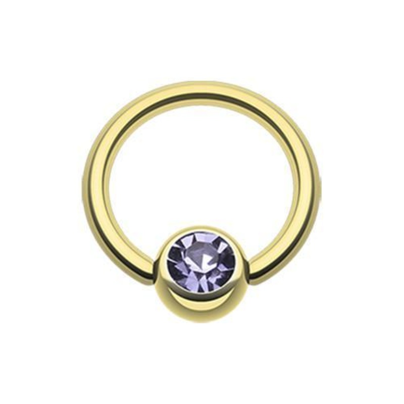 Tanzanite Gold Gem Ball Captive Bead Ring 14G (1.6mm) Inner Diameter: 1/2″ (12.7mm) | Ball-Size: 1/4″ (6mm)